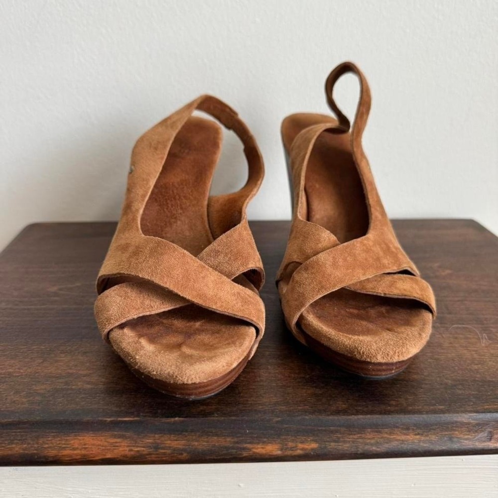 UGG suede brown heel size 7 peeptoe strappy - Picture 4 of 7